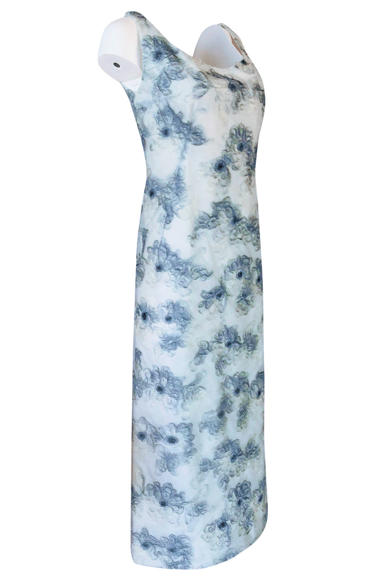 c.1963 Maggy Rouff Haute Couture Pale Metallic Blue Net & Ribbon Dress