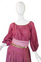 1960s Pat Sandler Pink & Gold Maxi Dress