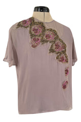 Wonderful Upcycled Vintage Silk Chiffon Top in Lavender w Hand Applied 1920s Detailing