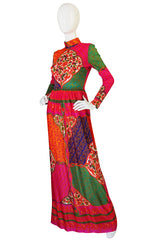1970s Supermodel Length Brilliant Print Maxi Dress