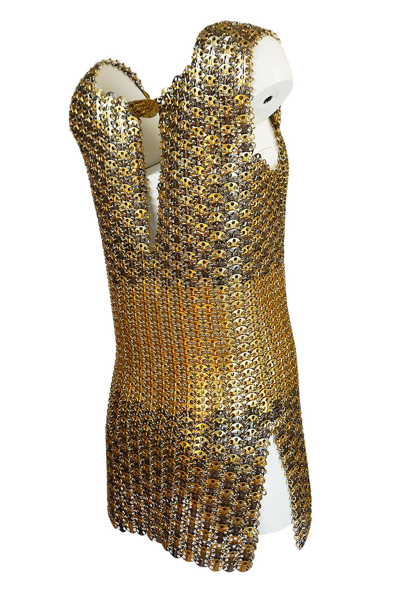 Iconic 1968 Paco Rabanne Chain Mail Dress in Silver & Gold Metal