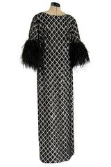 Gorgeous Fall 2019 Huishan Zhang Runway Black & Silver Sequin Dress w Feather Sleeves