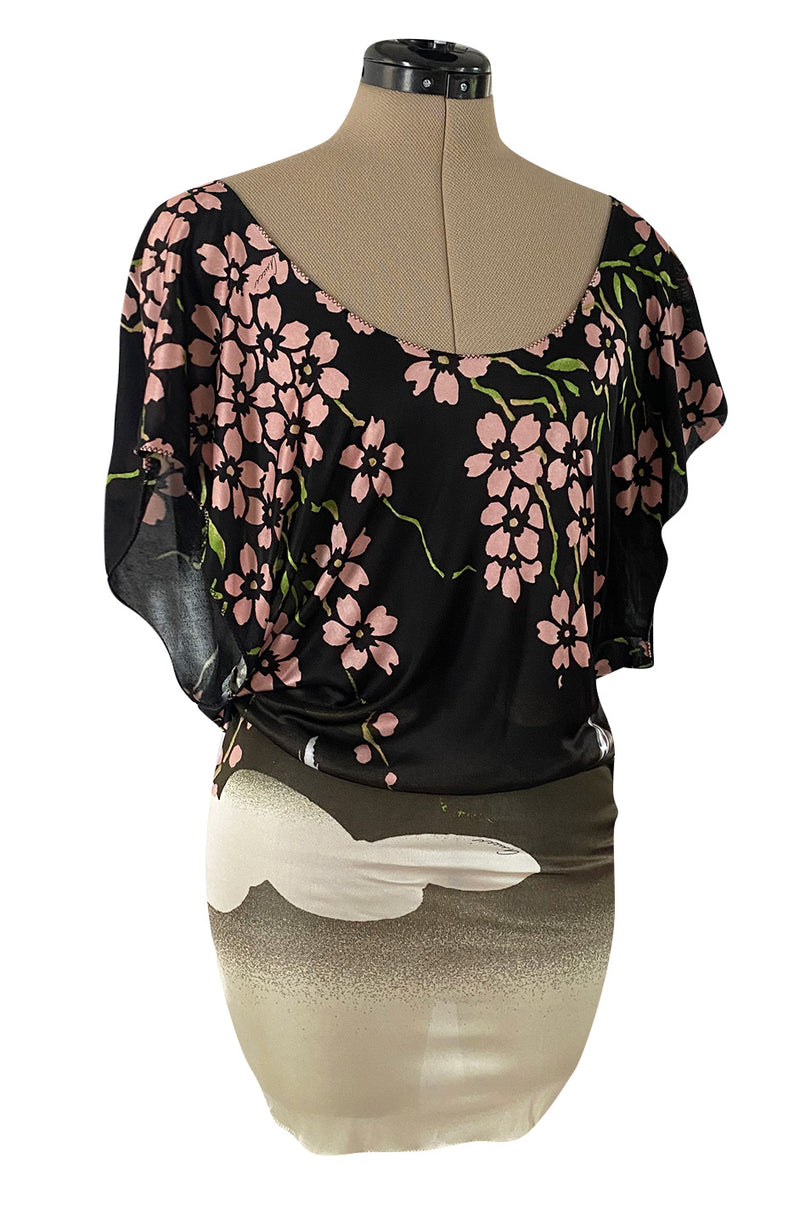 Iconic Spring 2003 Gucci by Tom Ford Runway Cherry Blossom Kimono Mini Dress