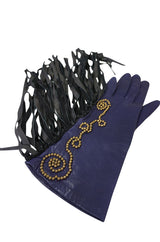 Vintage Claude Montana attr. Studded Fringe Leather Gloves