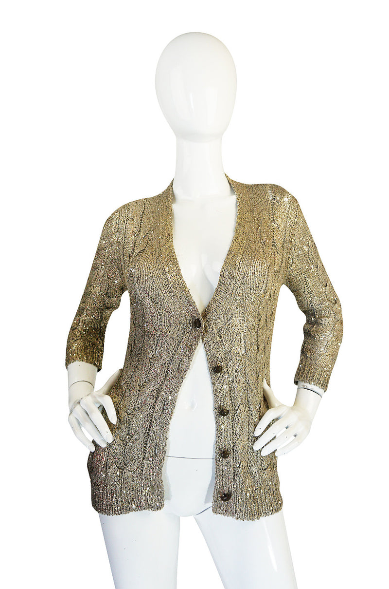 1990s Gold & Sequin Oscar De La Renta Knit Cardigan
