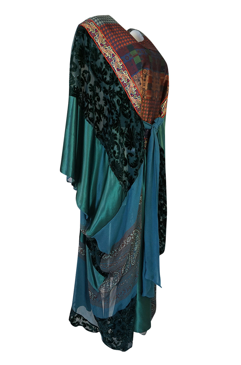 1975 Thea Porter Exhibited Green Multi Textile Abaya Caftan Dress