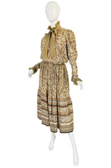 1970s Print Yves Saint Laurent Silk Trim Skirt & Top Set