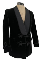 Unbelievable Vintage Turnbull & Asser Men's Black Velvet Smoking Jacket w Braided Silk Cord