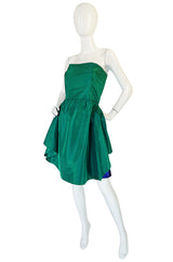 1980s Numbered Lanvin Brilliant Green & Blue Silk Dress