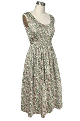 c.1954 Claire McCardell Green & Pink Print Cotton Sun Dress w Belt