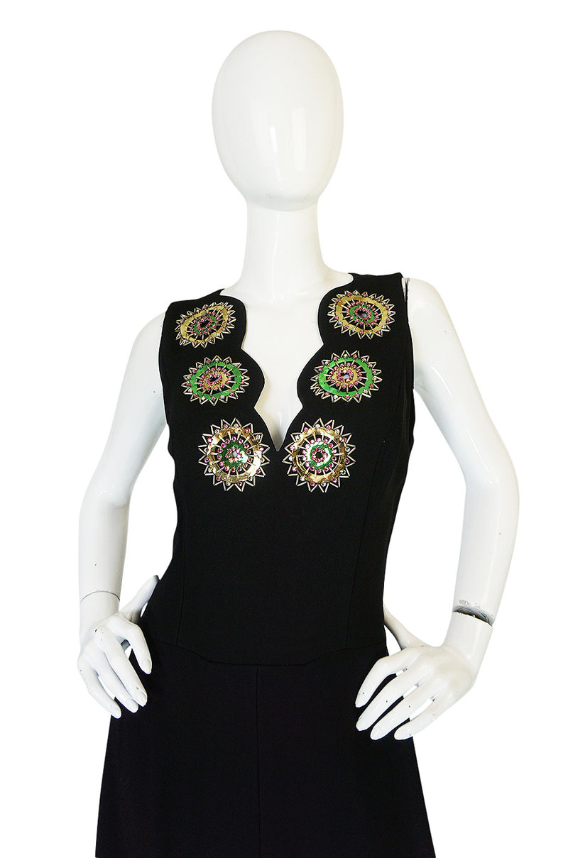 1960s Striking Medallion Embellished Black Dress