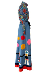 Rare Early 1970s Malcolm Starr by Youssef Rizkallah Felt Folk Art Dress w Quilted Top