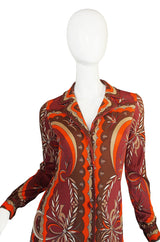 1960s Coral Print Pucci Silk Jersey Button Front Dress