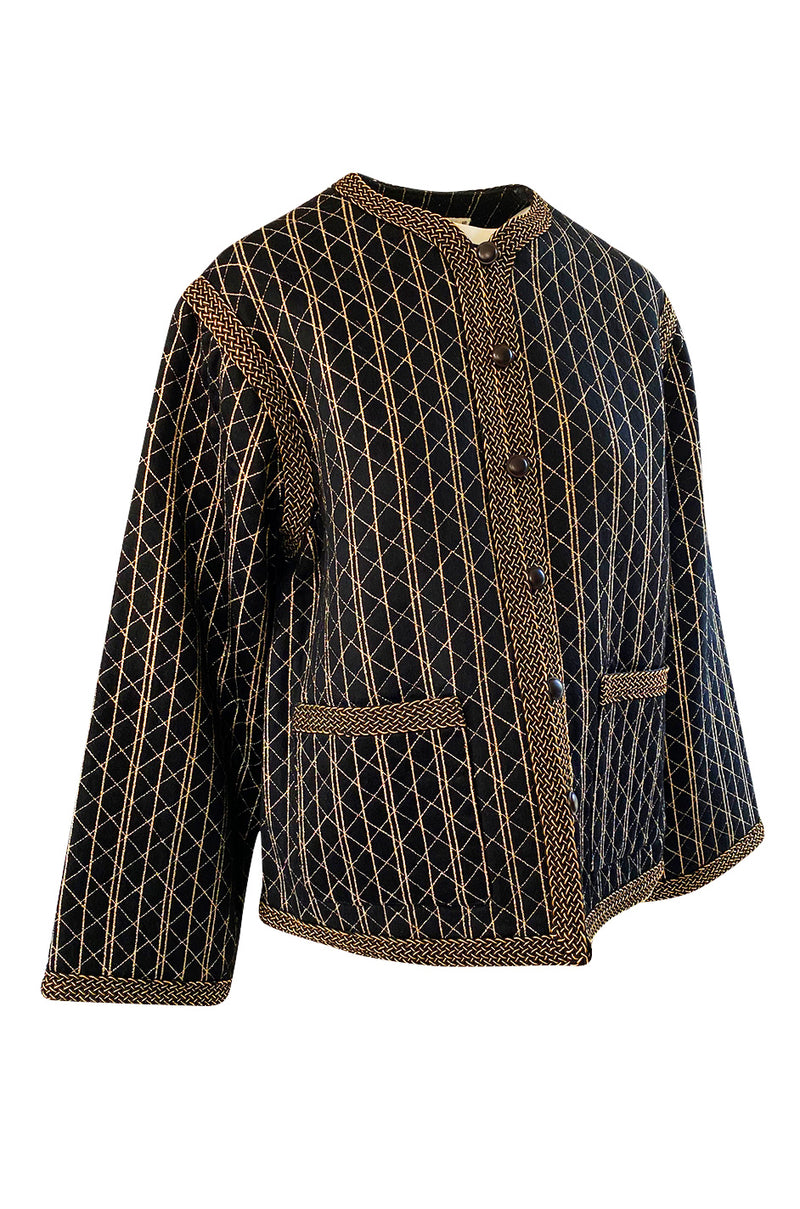 1982 Yves Saint Laurent Gold Metallic Top Stitched Jacket