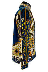 1960s Emilio Pucci Ivory, Yellow, Tan & Deep Blue Print Cotton Velvet Jacket