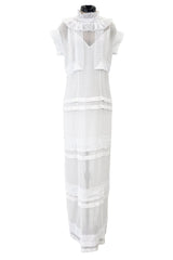 Pristine Mid 2000s Givenchy by Riccardo Tisci White Cotton Gauze & Lace Dress w Matching Underdress