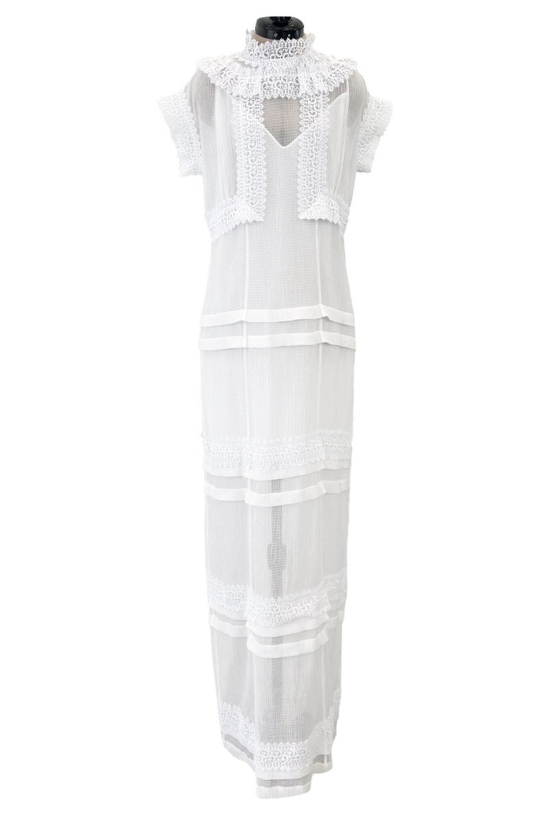 Pristine Mid 2000s Givenchy by Riccardo Tisci White Cotton Gauze & Lace Dress w Matching Underdress