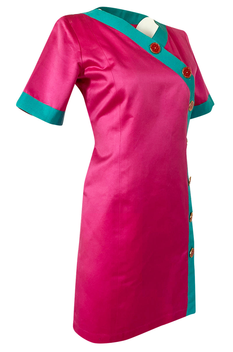 Spring 1993 Yves Saint Laurent Pink & Turquoise Enamel Button Dress