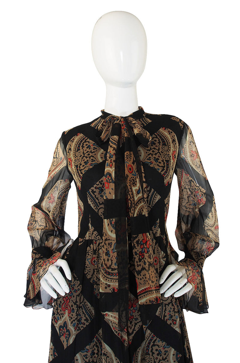 1960s Silk Chiffon Oscar de la Renta Maxi Dress