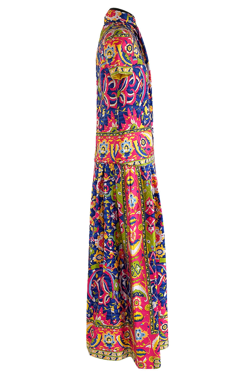 1970s Lanvin Couture Fine Silk Twill Brilliantly Scarf Neck Top & Extra Wide Cut Pant Set