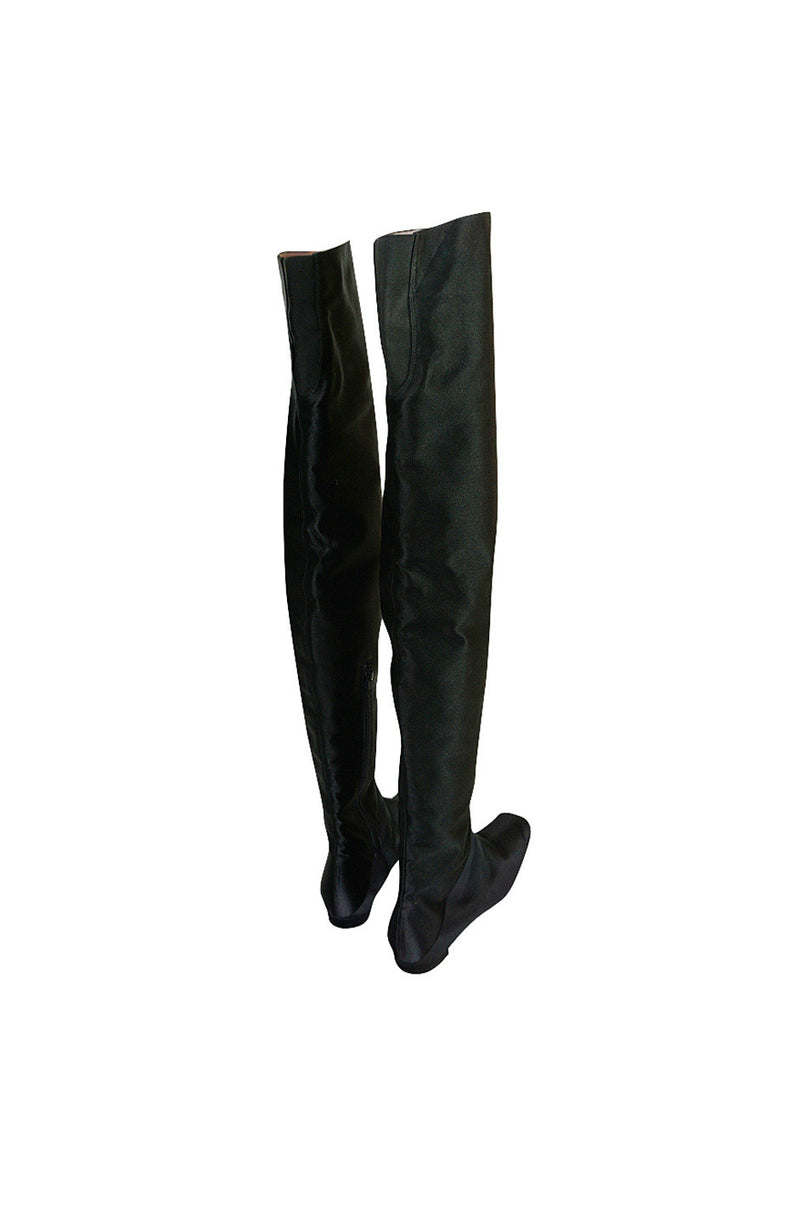 Early 2000s Marni Black Silk Thigh High Boots