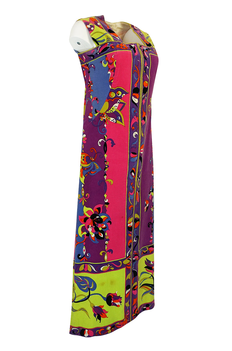 1960s Emilio Pucci Vivid Printed Velvet Front Zipper Dress