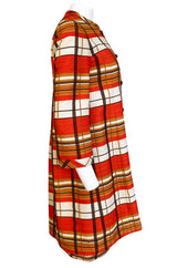 1967 Jacques Tiffeau Orange Plaid Skirt & Matching Coat Suit Set