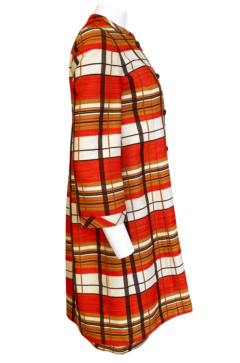 1967 Jacques Tiffeau Orange Plaid Skirt & Matching Coat Suit Set