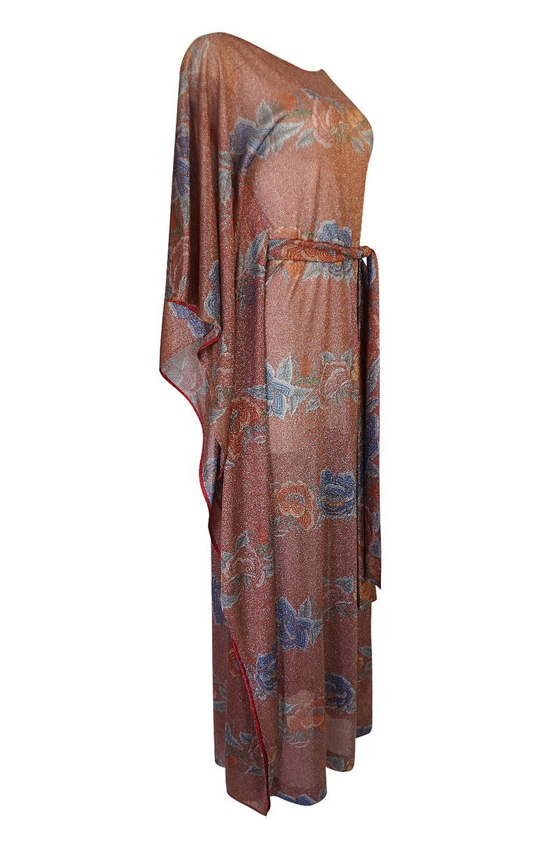 Iconic c.1972-73 Missoni Floral Print Metallic Lurex Caftan Dress