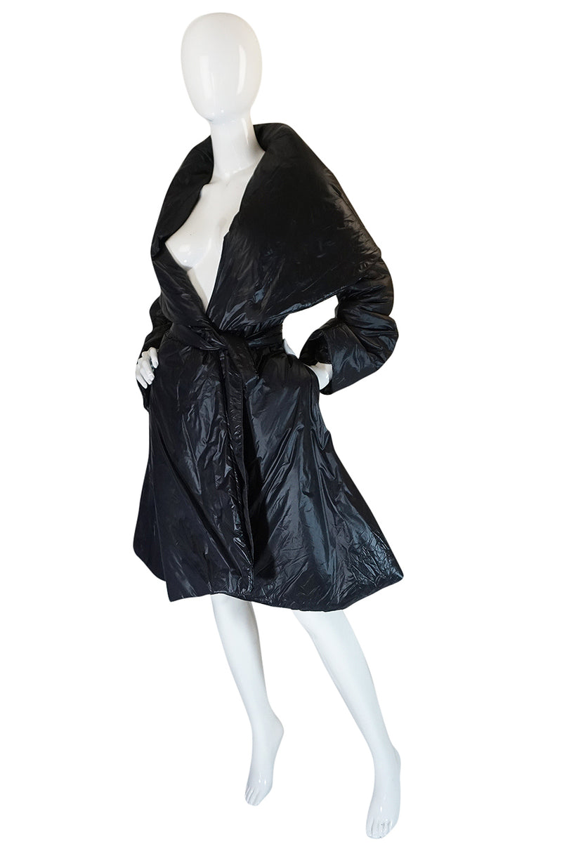 1980s OMO Norma Kamali Black Sleeping Bag Coat with Hood
