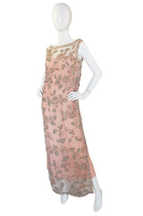 1960s French Hand Bead & Rhinestone Net Gown