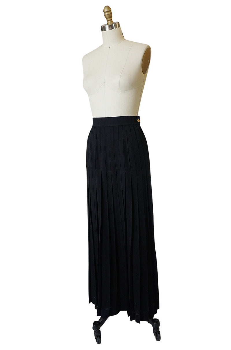 1980s Chanel Silk Crepe Pleated Full Length Maxi Skirt