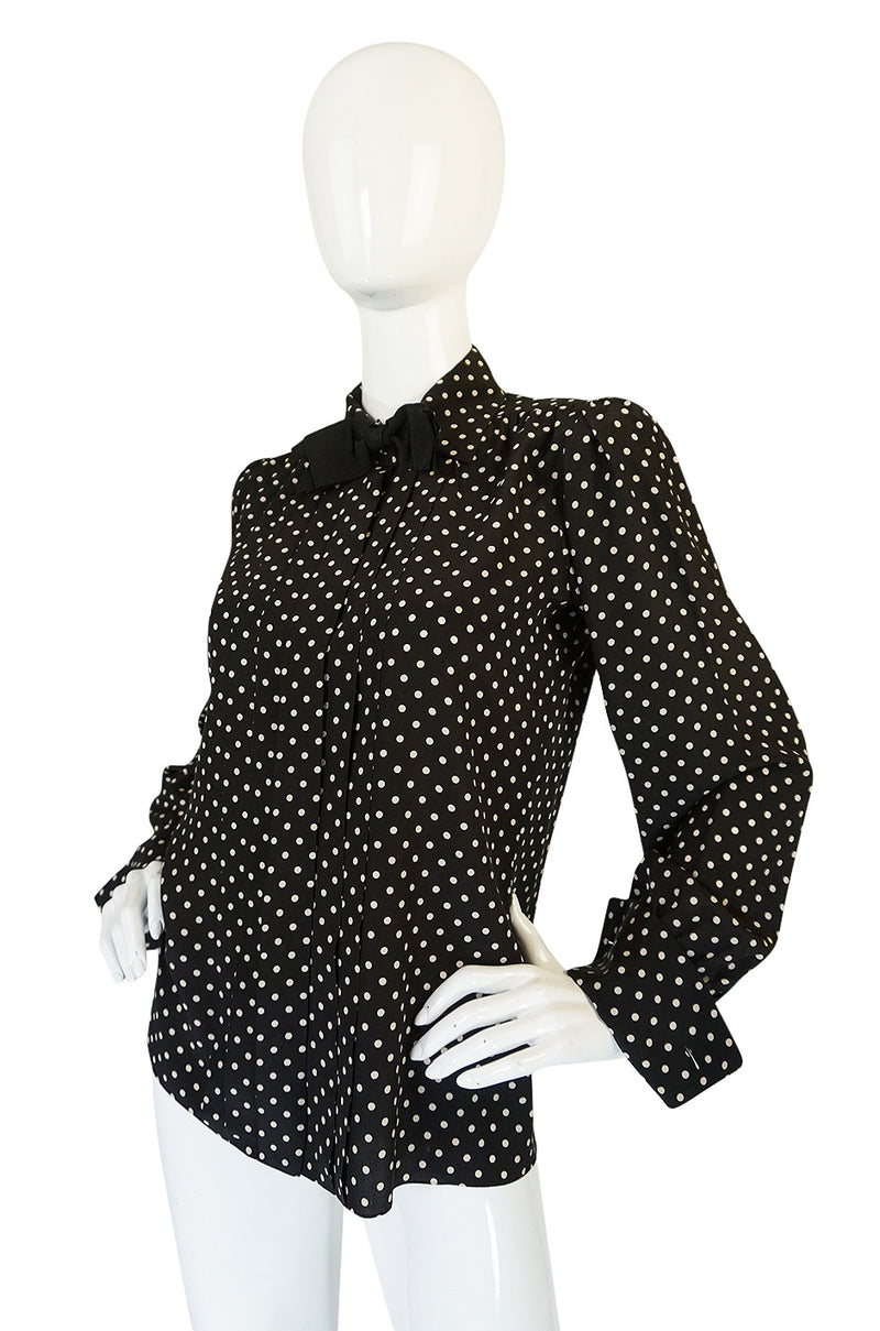 1970s Haute Couture Silk Dot Yves Saint Laurent Top