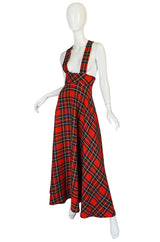 1960s Quad Boutique Red Plaid Maxi Dress Jumper