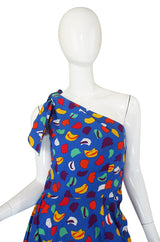 1970s Guy Laroche One Shoulder Bright & Pretty Print Dress