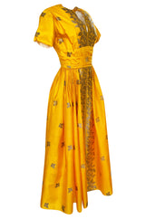 1953 Traina-Norell Metallic Gold Thread Hand Embroidered Couture Dress