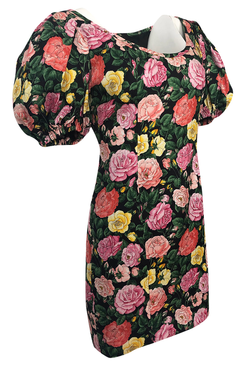 Spring 1992 Yves Saint Laurent Ad Campaign Pouf Sleeve Silk Floral Dress