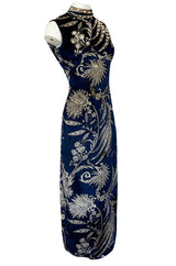 1960s George Halley Panne Velvet Dress w Pearl & Rhinestone Detailing