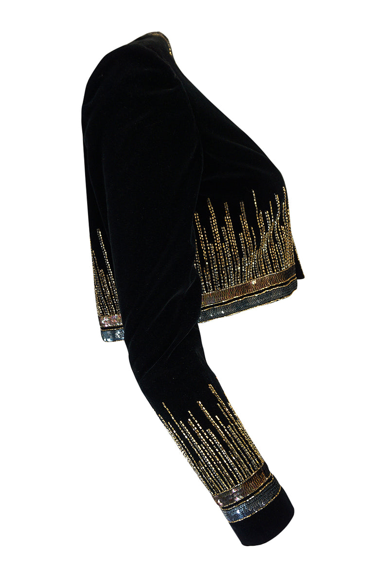 c.1960-63 Jean Patou Beaded & Sequin Black Velvet Jacket
