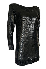 1980s Yves Saint Laurent Densely Covered Black Sequin Micro Mini or Tunic
