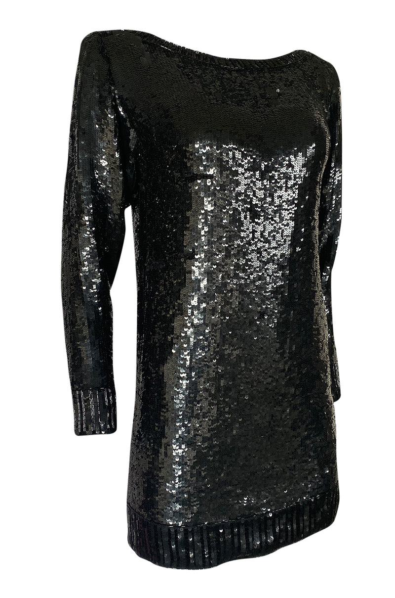 1980s Yves Saint Laurent Densely Covered Black Sequin Micro Mini or Tu ...