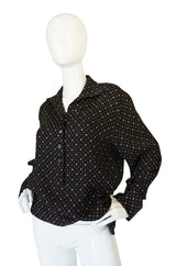 Gorgeous 1970s Print Chloe Black Silk Cuffed Top