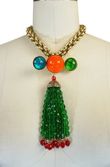 1980s Yves Saint Laurent Poured Glass Brilliant Brooch Necklace