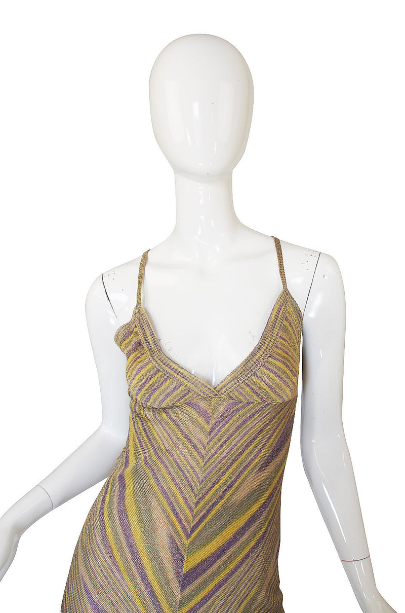 Recent Missoni Gold Chevron Pattern Knit Halter Summer Dress