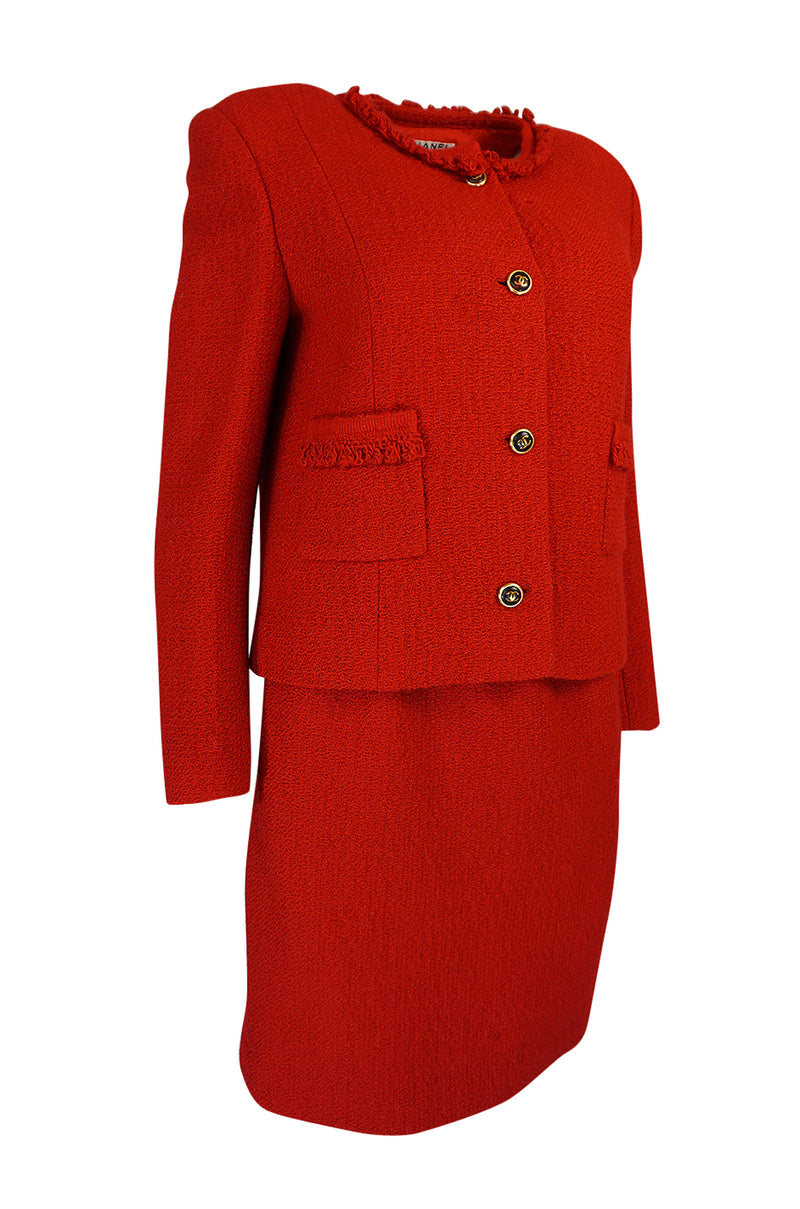c1978-1985 Chanel Red Boucle Cropped Jacket & Skirt Suit – Shrimpton Couture