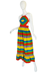 Spring 1972  Oscar de la Renta Backless Rainbow Striped Halter Dress