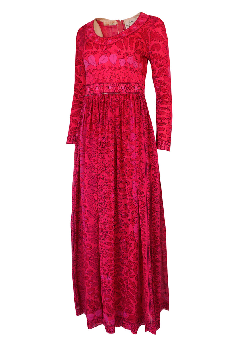 1960s Bessi Silk Jersey & Silk Chiffon Pink & Red Print Dress