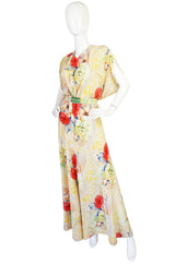 1930s Bias Cut Beautiful Floral Print Silk Flapper Gown