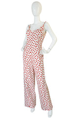 Fun 1970s James Galanos Red & White Dotted Jumpsuit