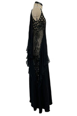 Spring 2000 Valentino Black Silk Dress w Shocking Sequin & Net Side Panel